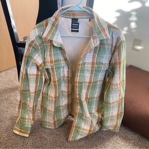 Prana Orange and Green Plaid Shirt